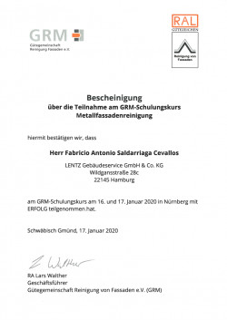 Gebudeservice Hamburg - Bescheinigung GRM Schulungskurs